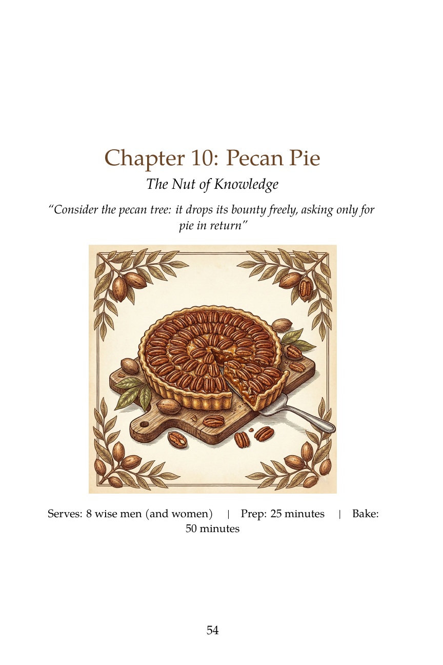 Actual Pecan Pie chapter opening, with the full-colour pie illustration, serving size, prep and bake times
